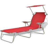 vidaXL Sun Lounger with Canopy Steel Red, Red