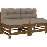 vidaXL Middle Sofas with Cushions 2 pcs Honey Brown Solid Wood Pine, Brown
