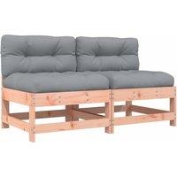 vidaXL Middle Sofas with Cushions 2 pcs Solid Wood Douglas, Brown
