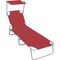 vidaXL Folding Sun Lounger with Canopy Red Aluminium, Red