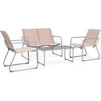 vidaXL 4 Piece Garden Lounge Set Fabric & Steel Cream, Cream