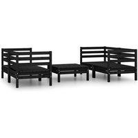 vidaXL 5 Piece Garden Lounge Set Black Solid Pinewood, Black