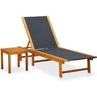 vidaXL Sun Lounger with Table Solid Acacia Wood and Textilene, Brown