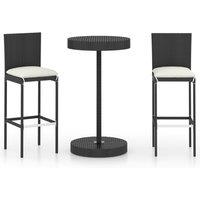 vidaXL 3 Piece Garden Bar Set with Cushions Poly Rattan Black, Black