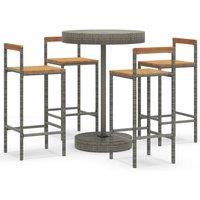 vidaXL 5 Piece Garden Bar Set Grey Poly Rattan&Solid Wood Acacia, Grey