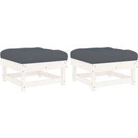 vidaXL Garden Footstools with Cushions 2pcs White Solid Wood Pine, White