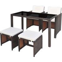vidaXL 5 Piece Outdoor Dining Set with Cushions Poly Rattan Brown, Brown