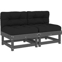 vidaXL Middle Sofas with Cushions 2 pcs Grey Solid Wood Pine, Grey
