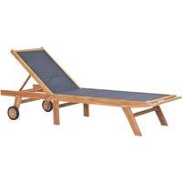 vidaXL Folding Sun Lounger with Wheels Solid Teak and Textilene, Brown