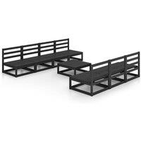 vidaXL 8 Piece Garden Lounge Set Black Solid Pinewood, Black