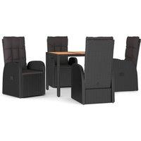 vidaXL 5 Piece Garden Dining Set Black Poly Rattan&Solid Wood Acacia, Black