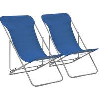 vidaXL Folding Beach Chairs 2 pcs Steel and Oxford Fabric Blue, Blue