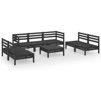 vidaXL 8 Piece Garden Lounge Set Black Solid Pinewood, Black