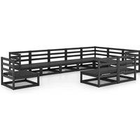 vidaXL 10 Piece Garden Lounge Set Black Solid Pinewood, Black
