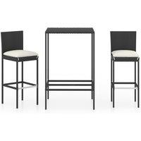 vidaXL 3 Piece Garden Bar Set with Cushions Poly Rattan Black, Black