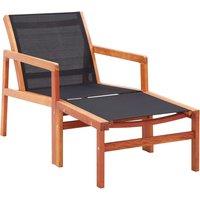 vidaXL Garden Chair with Footrest Solid Eucalyptus Wood and Textilene, Black