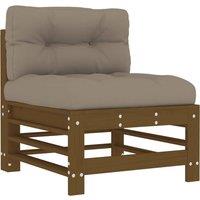 vidaXL Middle Sofa with Cushions Honey Brown Solid Wood Pine, Brown