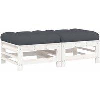 vidaXL Garden Footstools with Cushions 2pcs White Solid Wood Pine, White