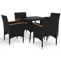 vidaXL 5 Piece Garden Dining Set Poly Rattan and Tempered Glass Black, Black