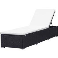 vidaXL Sun Lounger with Cream White Cushion Poly Rattan Black, Black