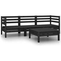 vidaXL 4 Piece Garden Lounge Set Black Solid Pinewood, Black