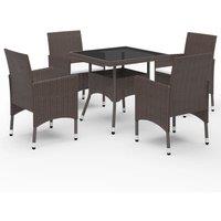 vidaXL 5 Piece Garden Dining Set Poly Rattan and Tempered Glass Brown, Brown