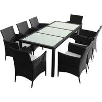 vidaXL 9 Piece Outdoor Dining Set with Cushions Poly Rattan Black, Black
