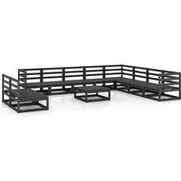 vidaXL 11 Piece Garden Lounge Set Black Solid Pinewood, Black