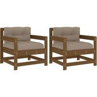 vidaXL Garden Chairs with Cushions 2 pcs Honey Brown Solid Wood Pine, Brown