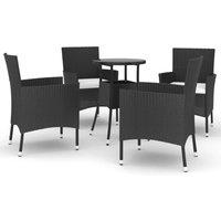 vidaXL 5 Piece Garden Bistro Set with Cushions Black Poly Rattan, Black