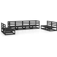 vidaXL 8 Piece Garden Lounge Set Black Solid Pinewood, Black