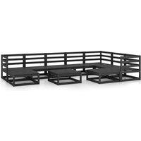 vidaXL 10 Piece Garden Lounge Set Black Solid Pinewood, Black