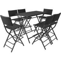 vidaXL 7 Piece Folding Outdoor Dining Set Steel Poly Rattan Black, Black