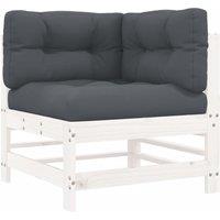 vidaXL Corner Sofa with Cushions White Solid Wood Pine, White