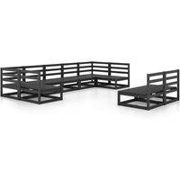 vidaXL 9 Piece Garden Lounge Set Solid Pinewood, Black