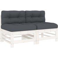 vidaXL Middle Sofas with Cushions 2 pcs White Solid Wood Pine, White