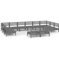 vidaXL 12 Piece Garden Lounge Set Grey Solid Wood Pine, Grey