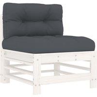 vidaXL Middle Sofa with Cushions White Solid Wood Pine, White