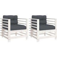 vidaXL Garden Chairs with Cushions 2 pcs White Solid Wood Pine, White
