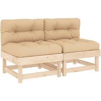 vidaXL Middle Sofas with Cushions 2 pcs Solid Wood Pine, Brown