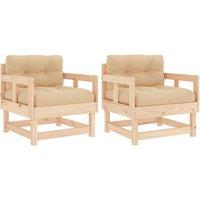 vidaXL Garden Chairs with Cushions 2 pcs Solid Wood Pine, Brown