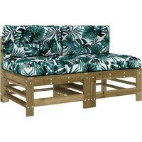 vidaXL Middle Sofas with Cushions 2 pcs Impregnated Wood Pine, Brown