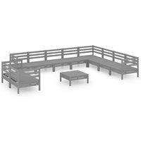 vidaXL 11 Piece Garden Lounge Set Solid Wood Pine Grey, Grey