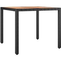 vidaXL Garden Table with Wooden Top Black Poly Rattan&Solid Wood Acacia, Black
