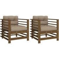 vidaXL Garden Chairs with Cushions 2 pcs Honey Brown Solid Wood Pine, Brown