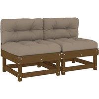 vidaXL Middle Sofas with Cushions 2 pcs Honey Brown Solid Wood Pine, Brown
