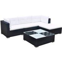 vidaXL 5 Piece Garden Lounge Set with Cushions Poly Rattan Black, Black