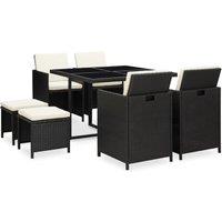 vidaXL 9 Piece Outdoor Dining Set with Cushions Poly Rattan Black, Black