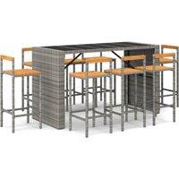 vidaXL 9 Piece Garden Bar Set Grey Poly Rattan& Solid Wood Acacia, Grey
