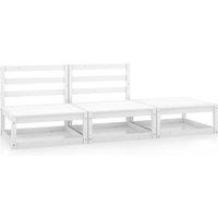 vidaXL 3 Piece Garden Lounge Set White Solid Pinewood, White
